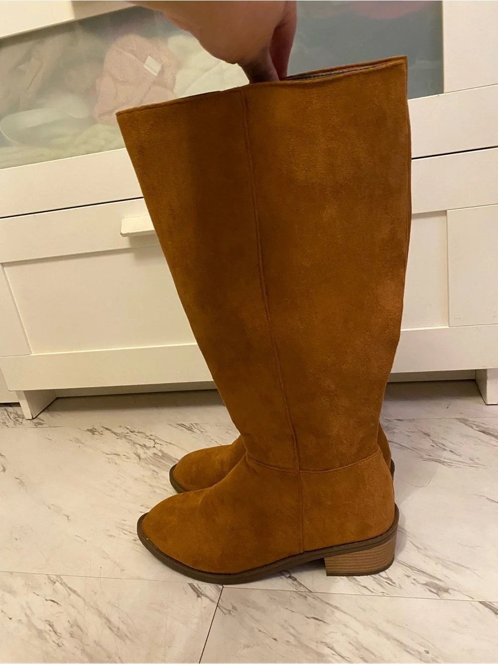 SHEIN Tan Suede Over-the-Knee Low Block Heel Boots